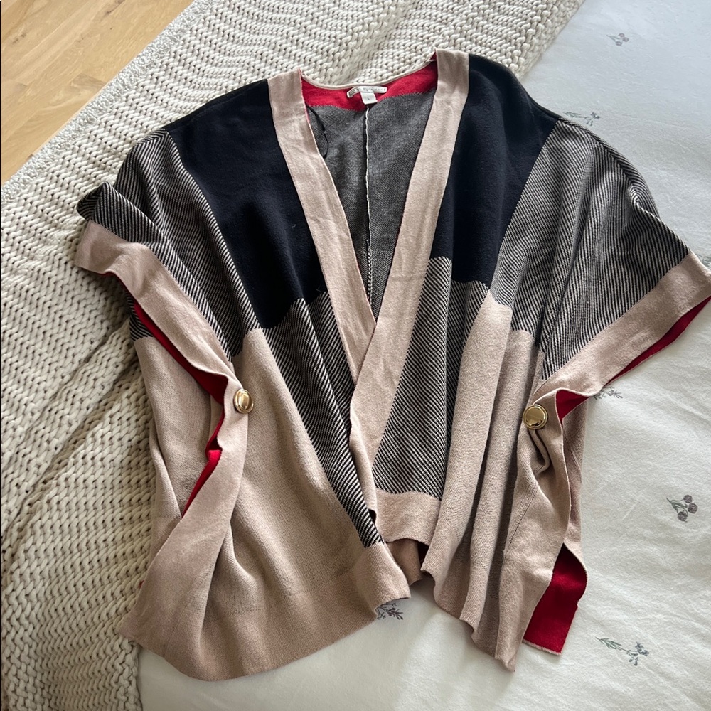 Dana Buchman Beige, Black & Red Knit Wrap Poncho
